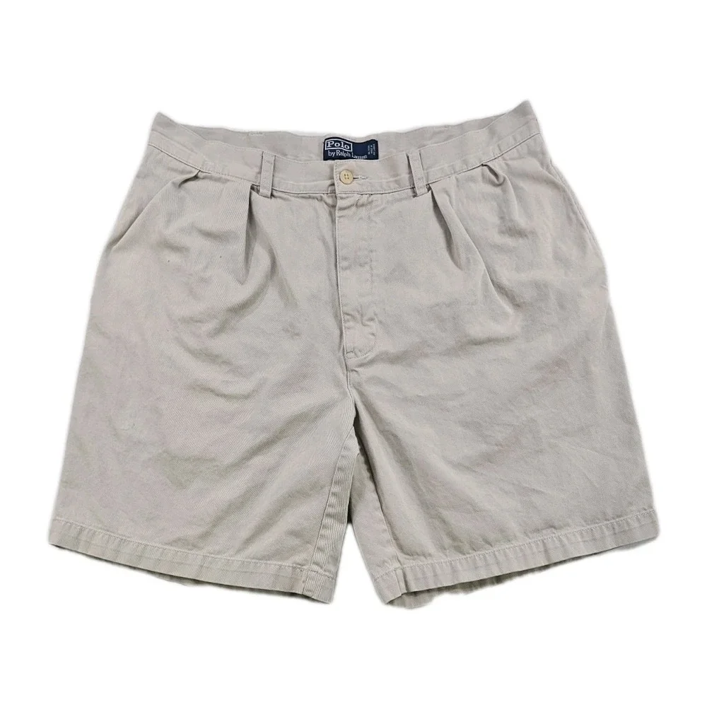 Vintage Polo By Ralph Lauren Tyler Cotton Ivory Shorts Men's 36 Pleated Front